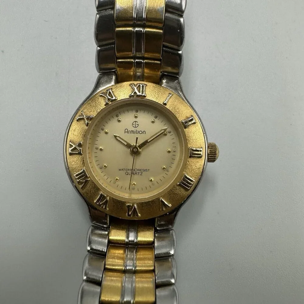 3/$30 Armitron Watch Women Two Tone Gold Silver Round Dial Roman Numerals
